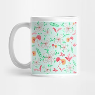 Abstract Flowers & Leaves Pattern In Blue Background Mug